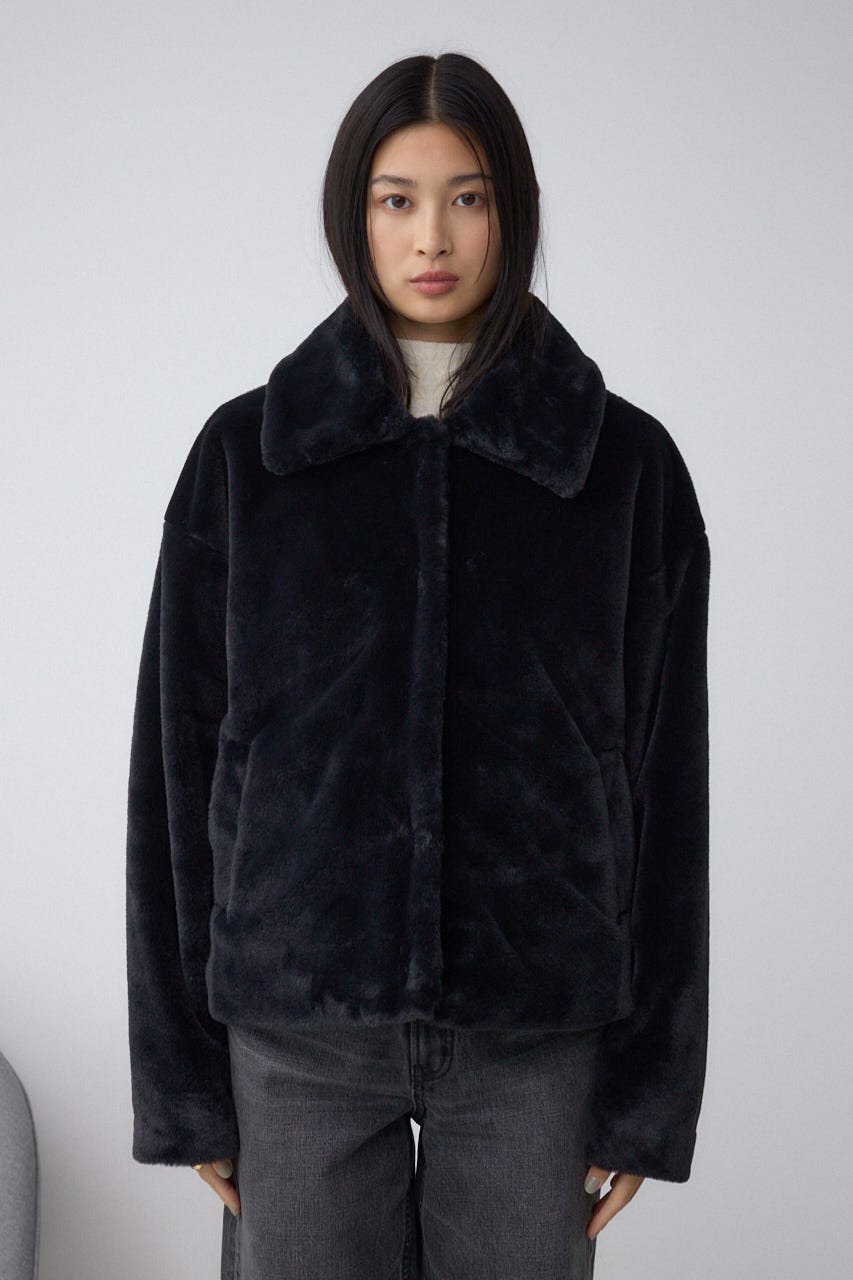 スタンド2WAYファーショートコート BLK S