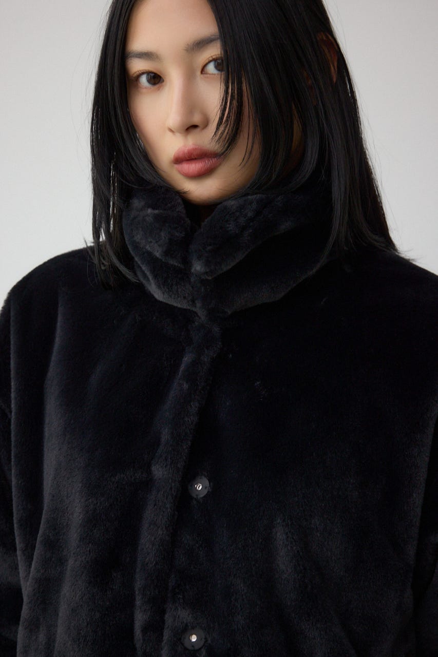 スタンド2WAYファーショートコート BLK S