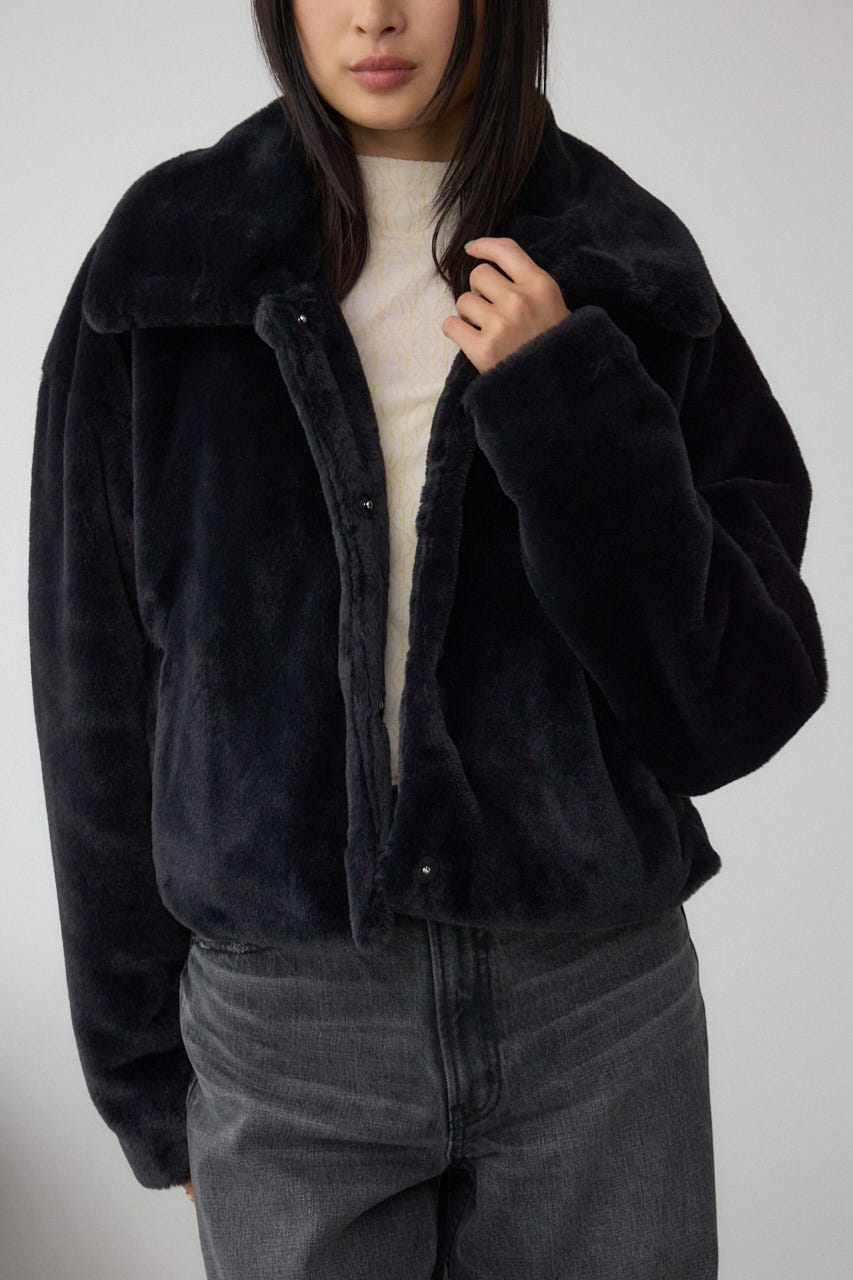 スタンド2WAYファーショートコート BLK S