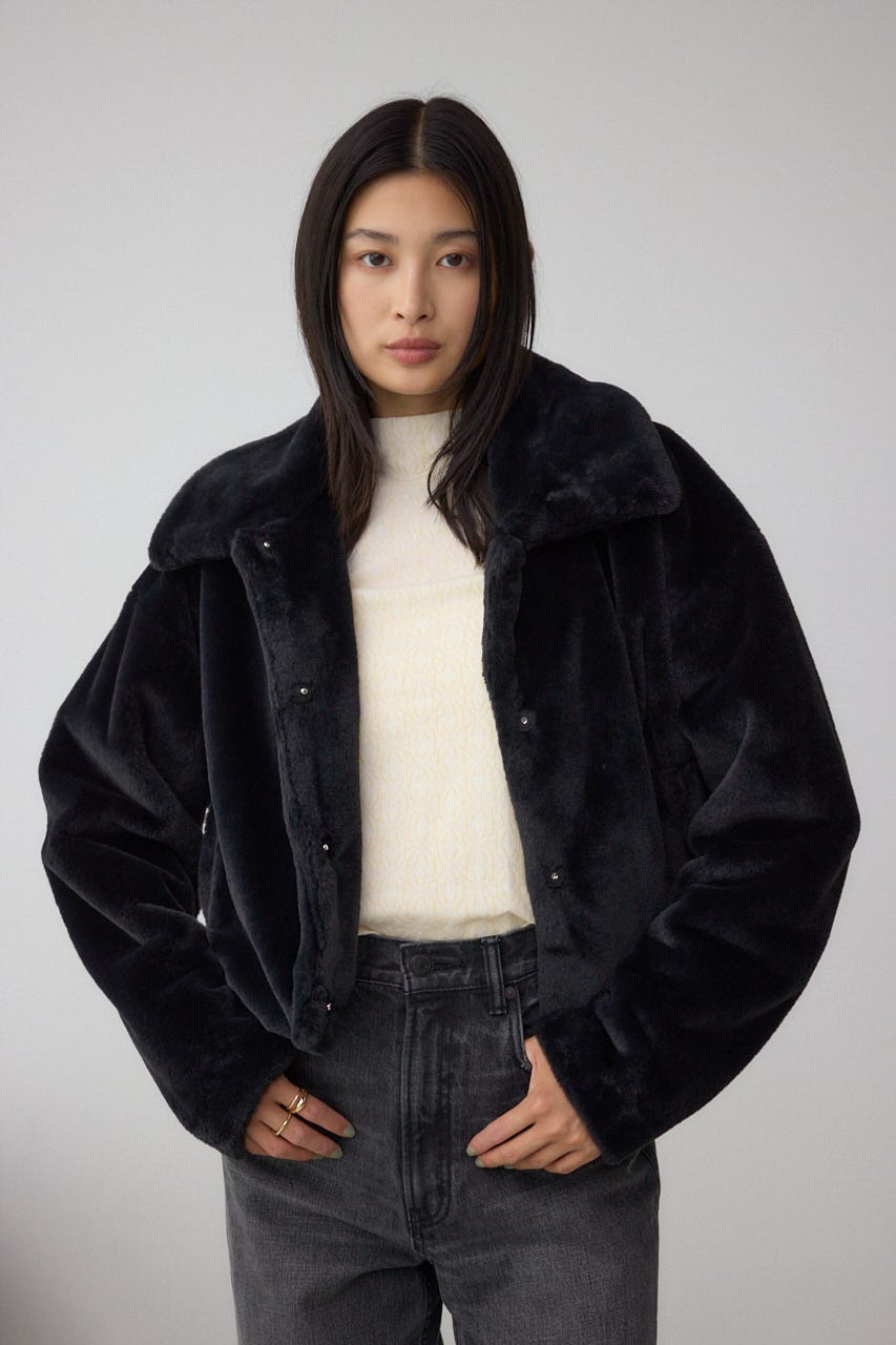 スタンド2WAYファーショートコート BLK S