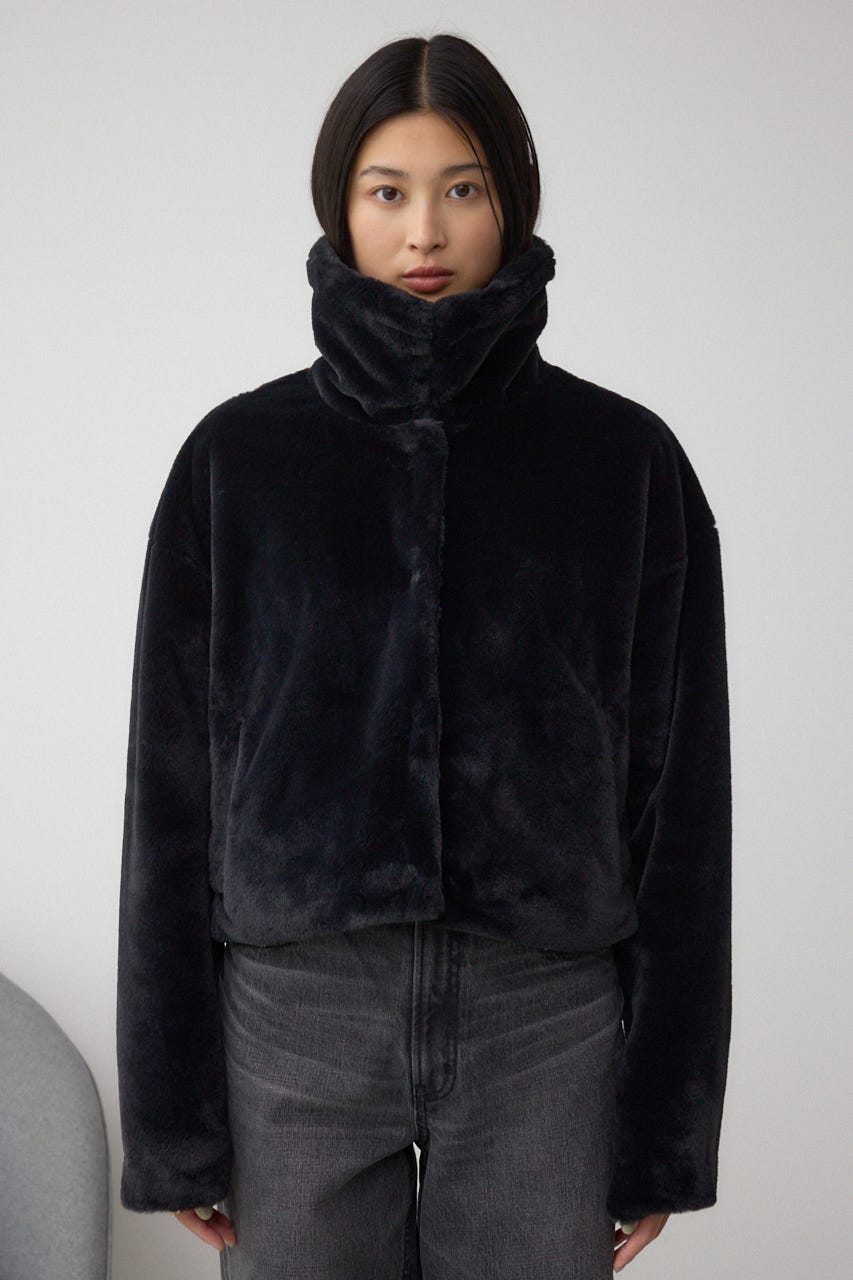 スタンド2WAYファーショートコート BLK S