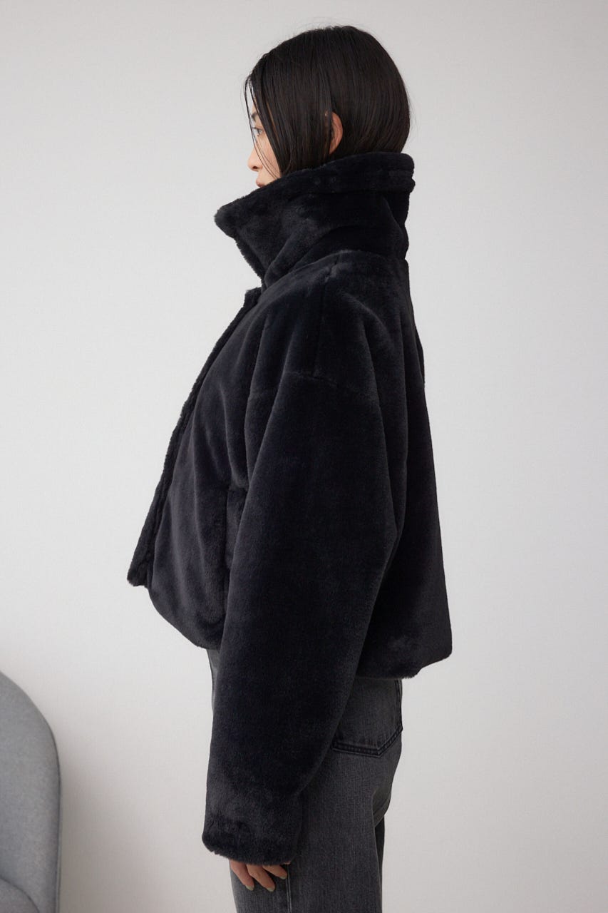 スタンド2WAYファーショートコート BLK S