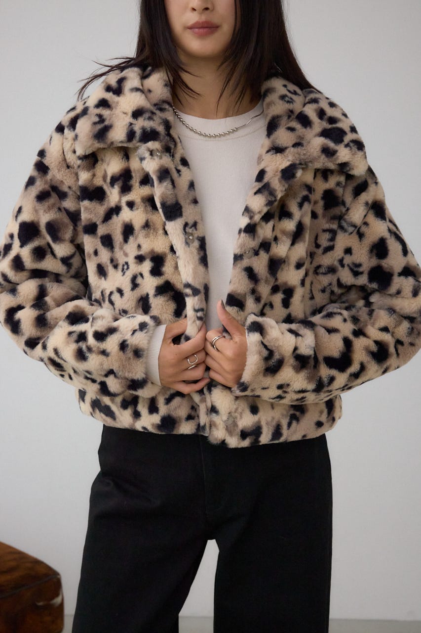 スタンド2WAYファーショートコート 柄BRN S