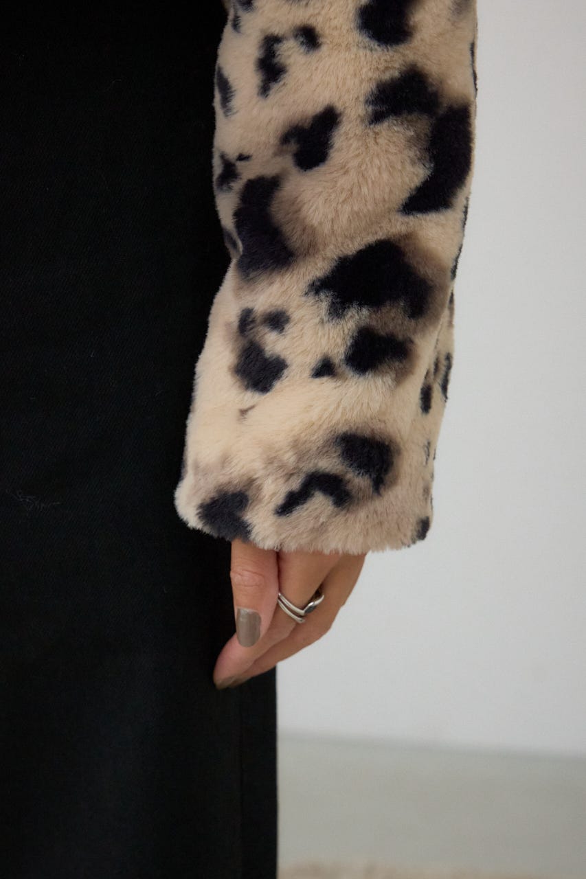 スタンド2WAYファーショートコート 柄BRN S