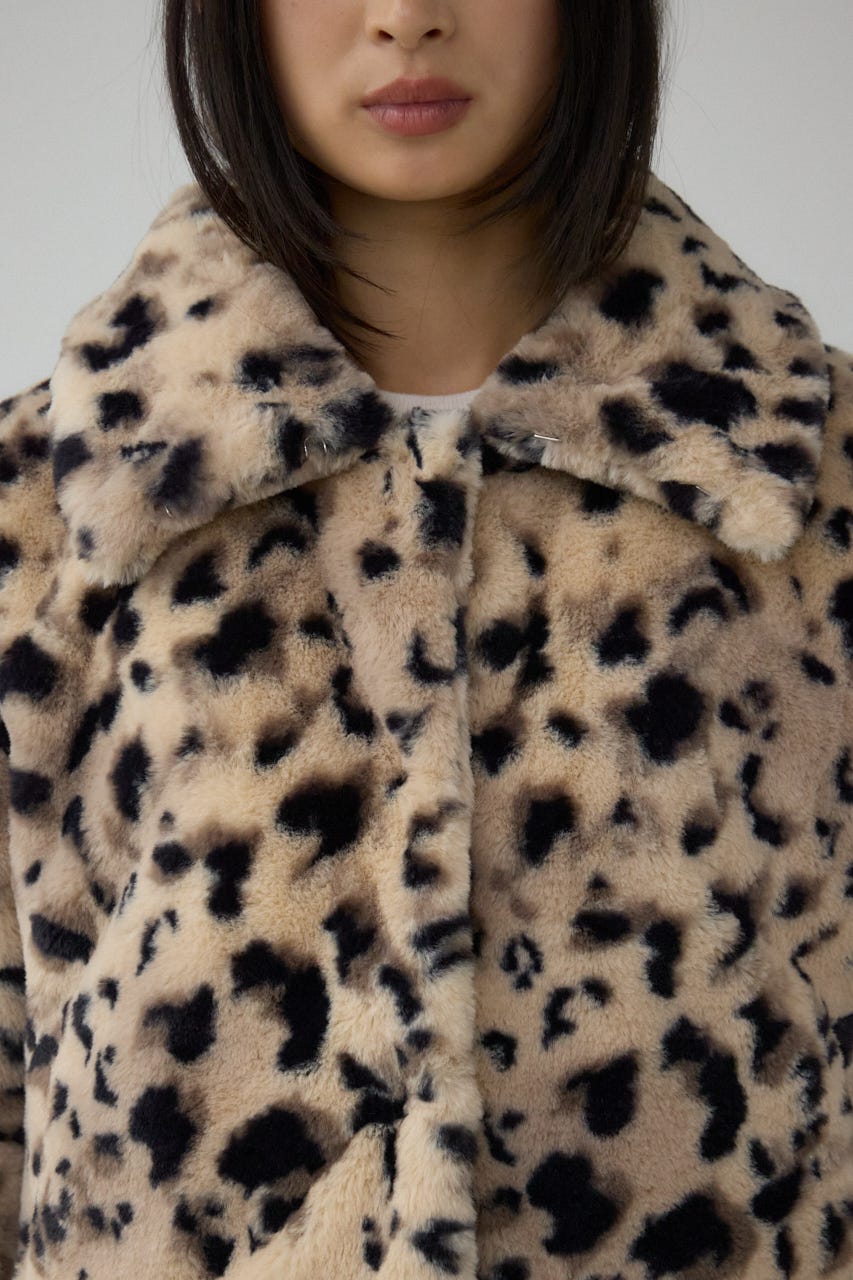 スタンド2WAYファーショートコート 柄BRN S