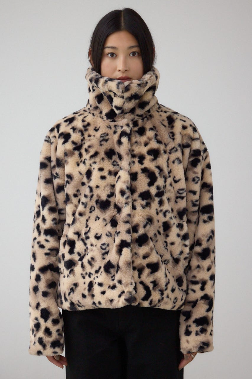 スタンド2WAYファーショートコート 柄BRN S