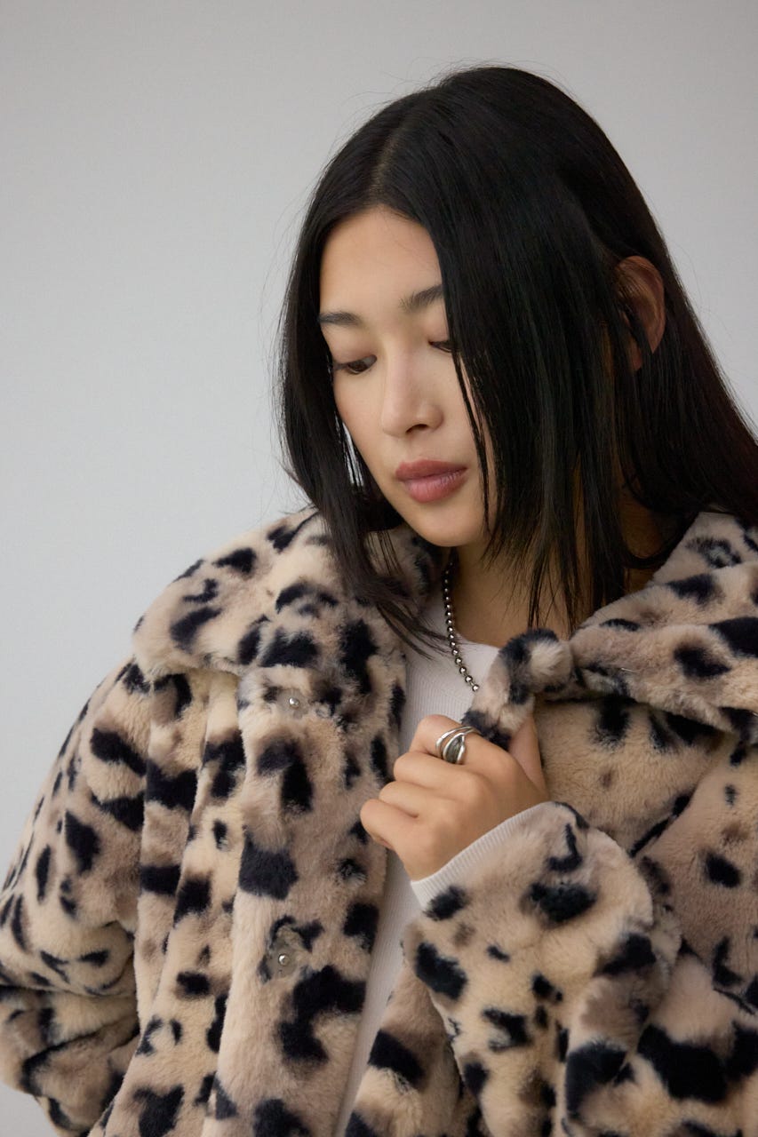 スタンド2WAYファーショートコート 柄BRN S