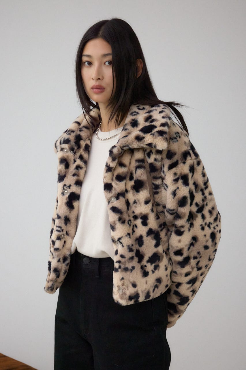 スタンド2WAYファーショートコート 柄BRN S