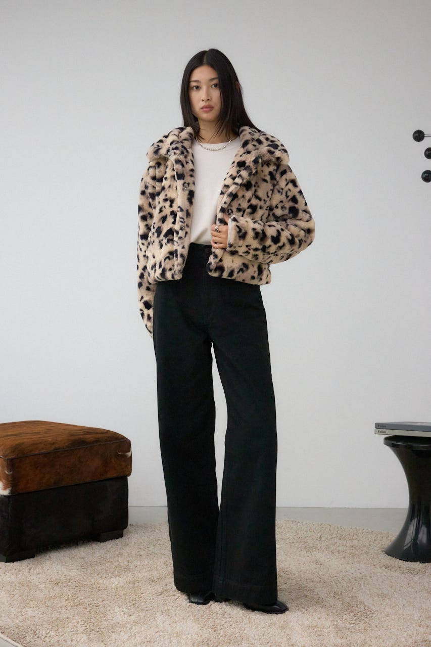 スタンド2WAYファーショートコート 柄BRN S