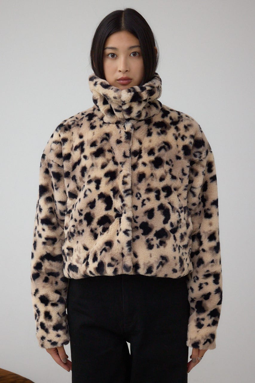 スタンド2WAYファーショートコート 柄BRN S