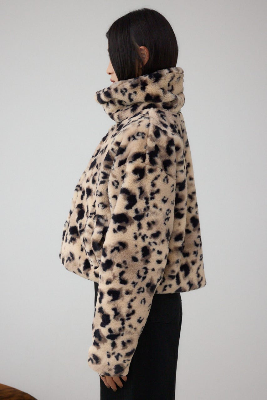 スタンド2WAYファーショートコート 柄BRN S