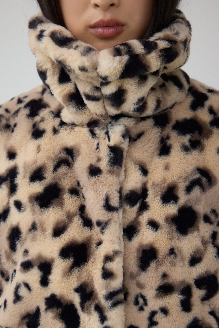 スタンド2WAYファーショートコート 柄BRN S