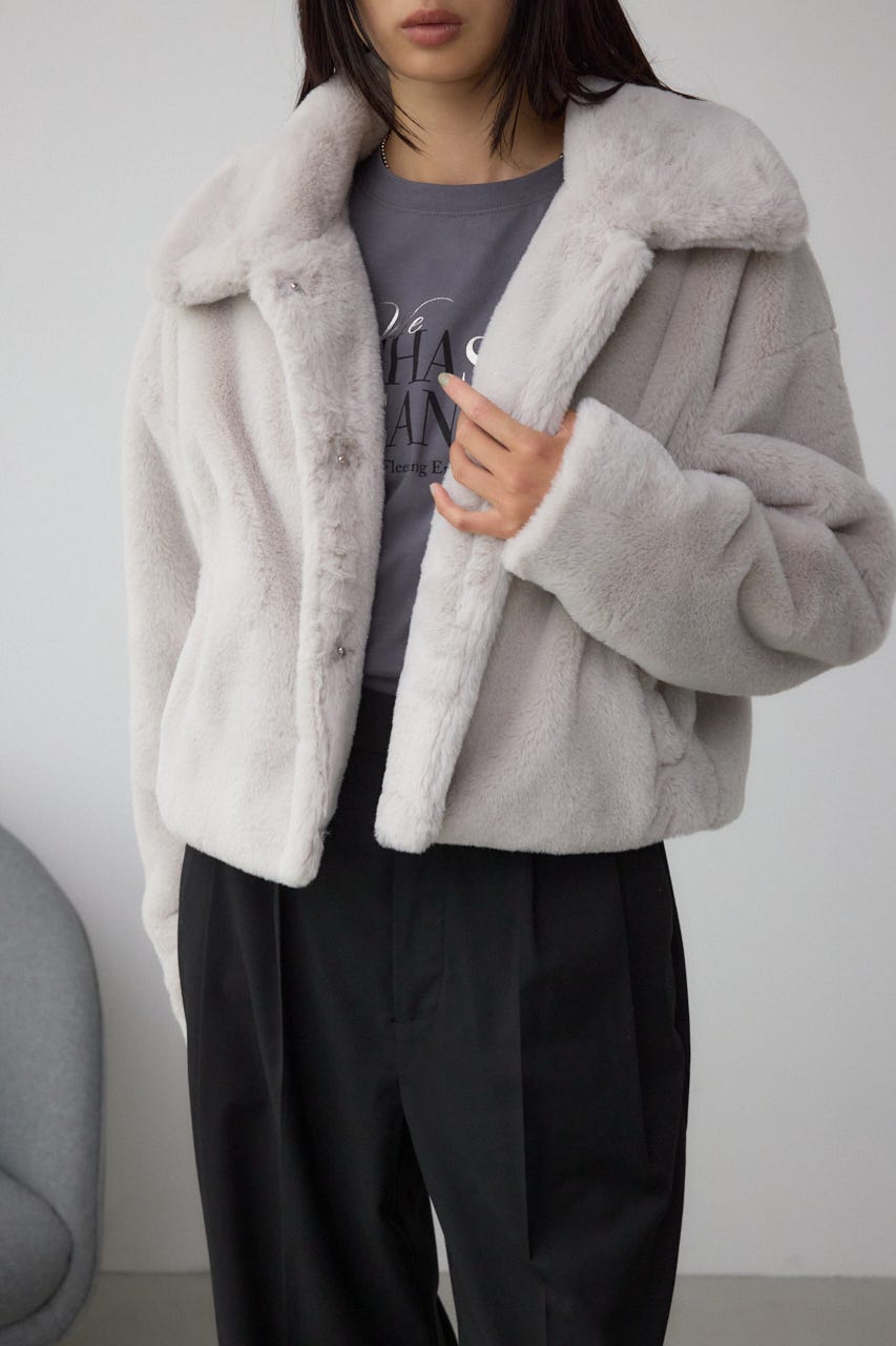 スタンド2WAYファーショートコート GRY S