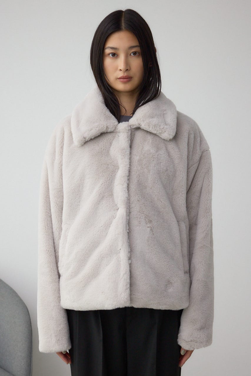 スタンド2WAYファーショートコート GRY S