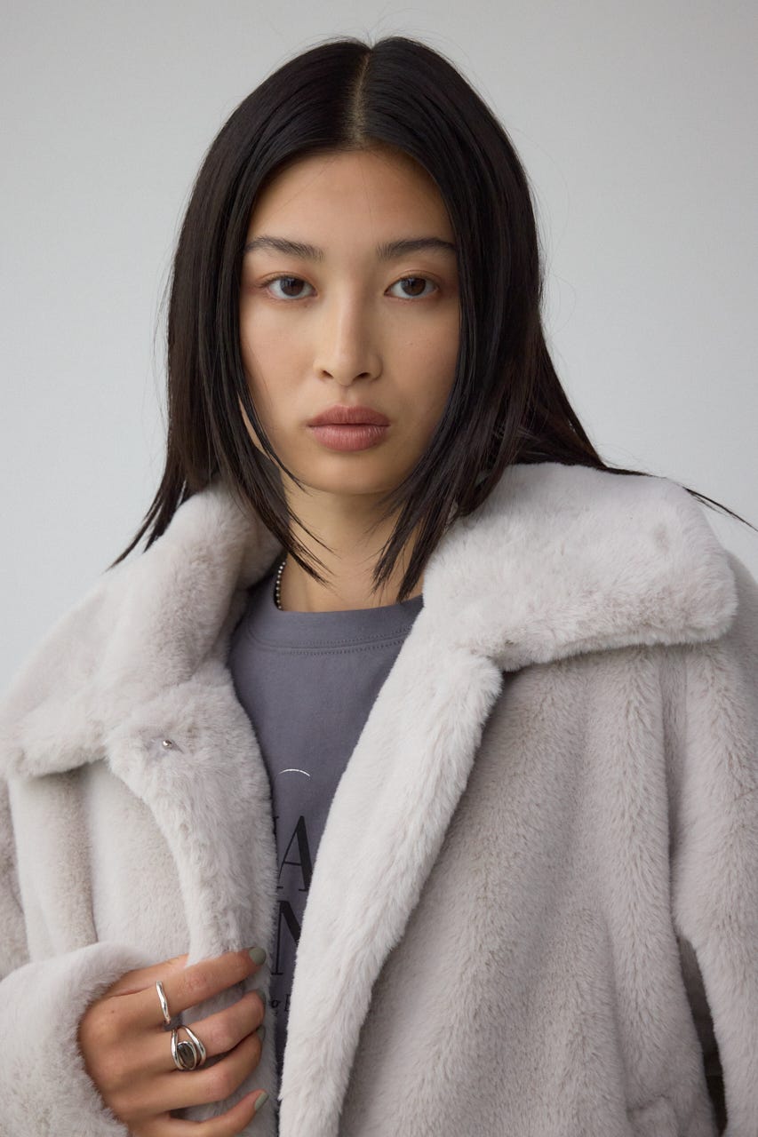 スタンド2WAYファーショートコート GRY S
