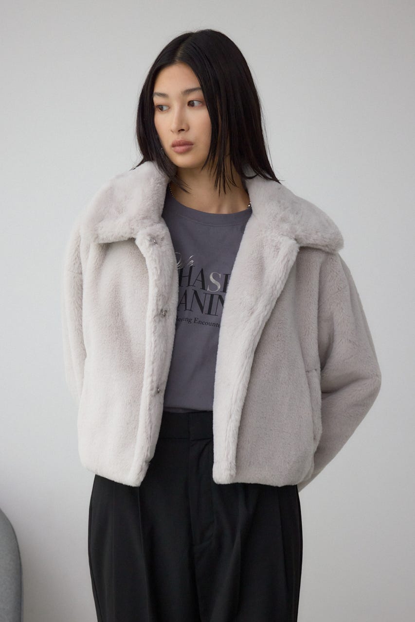スタンド2WAYファーショートコート GRY S