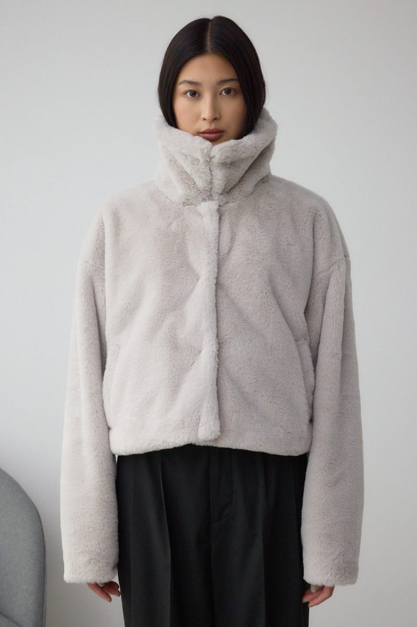 スタンド2WAYファーショートコート GRY S