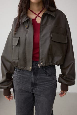 フェイクレザーショートブルゾン