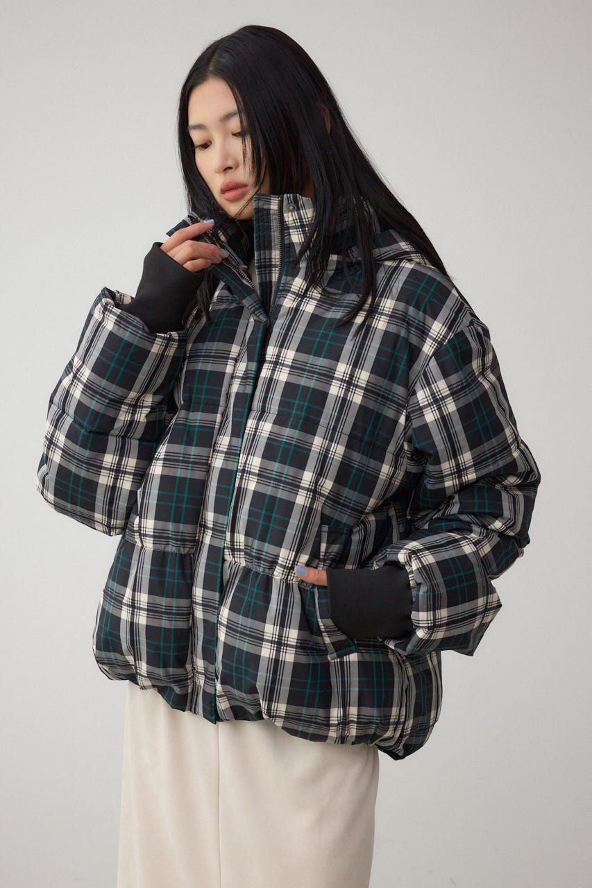 B-HEAT フード付き中綿チェックジャケット 柄BLK S