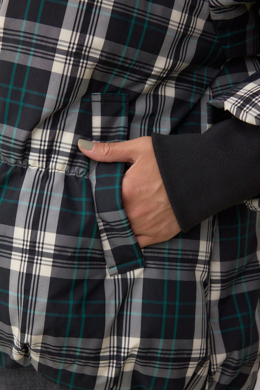 B-HEAT フード付き中綿チェックジャケット 柄BLK S