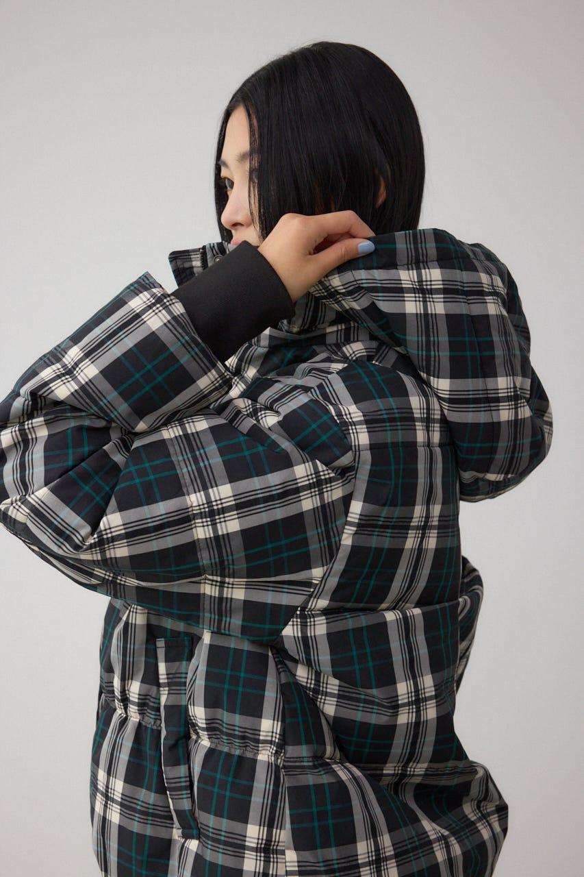 B-HEAT フード付き中綿チェックジャケット 柄BLK S