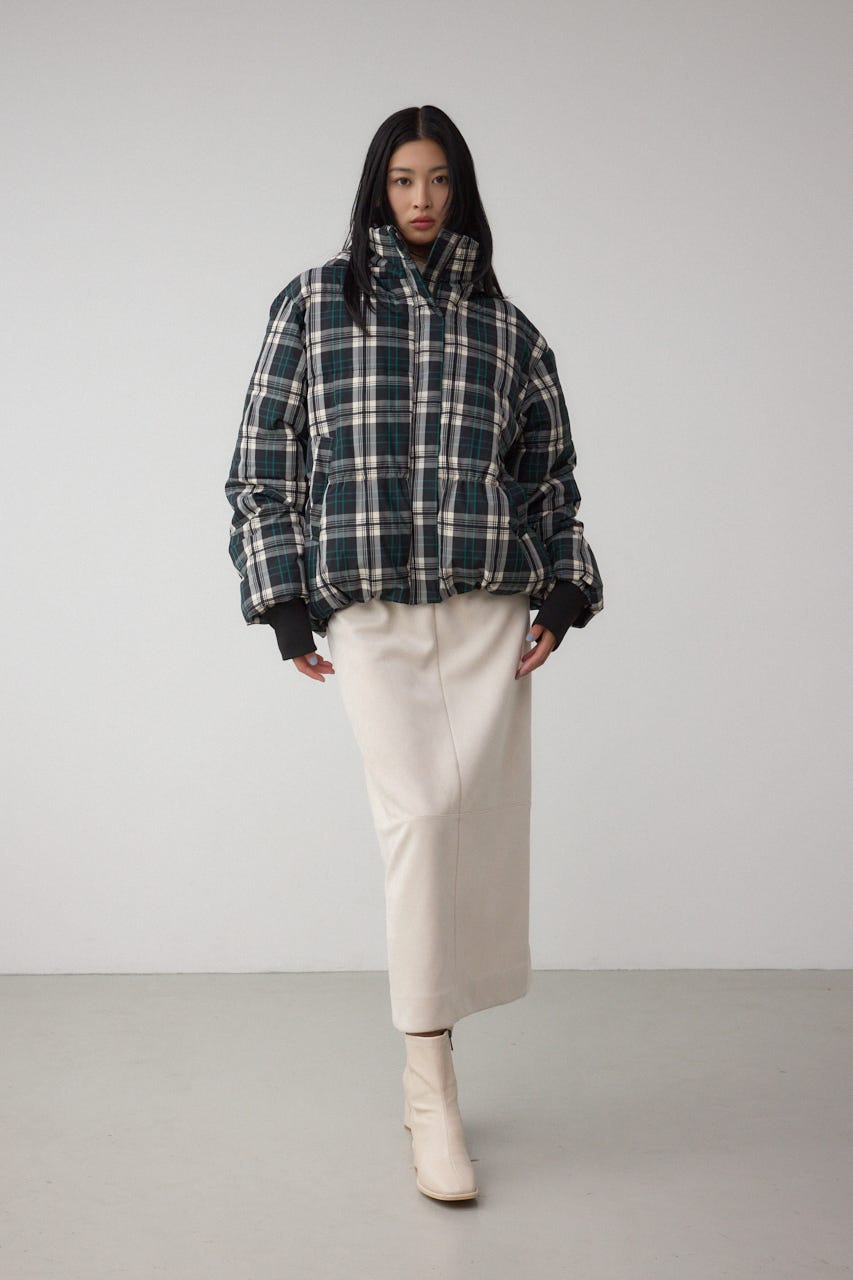 B-HEAT フード付き中綿チェックジャケット 柄BLK S