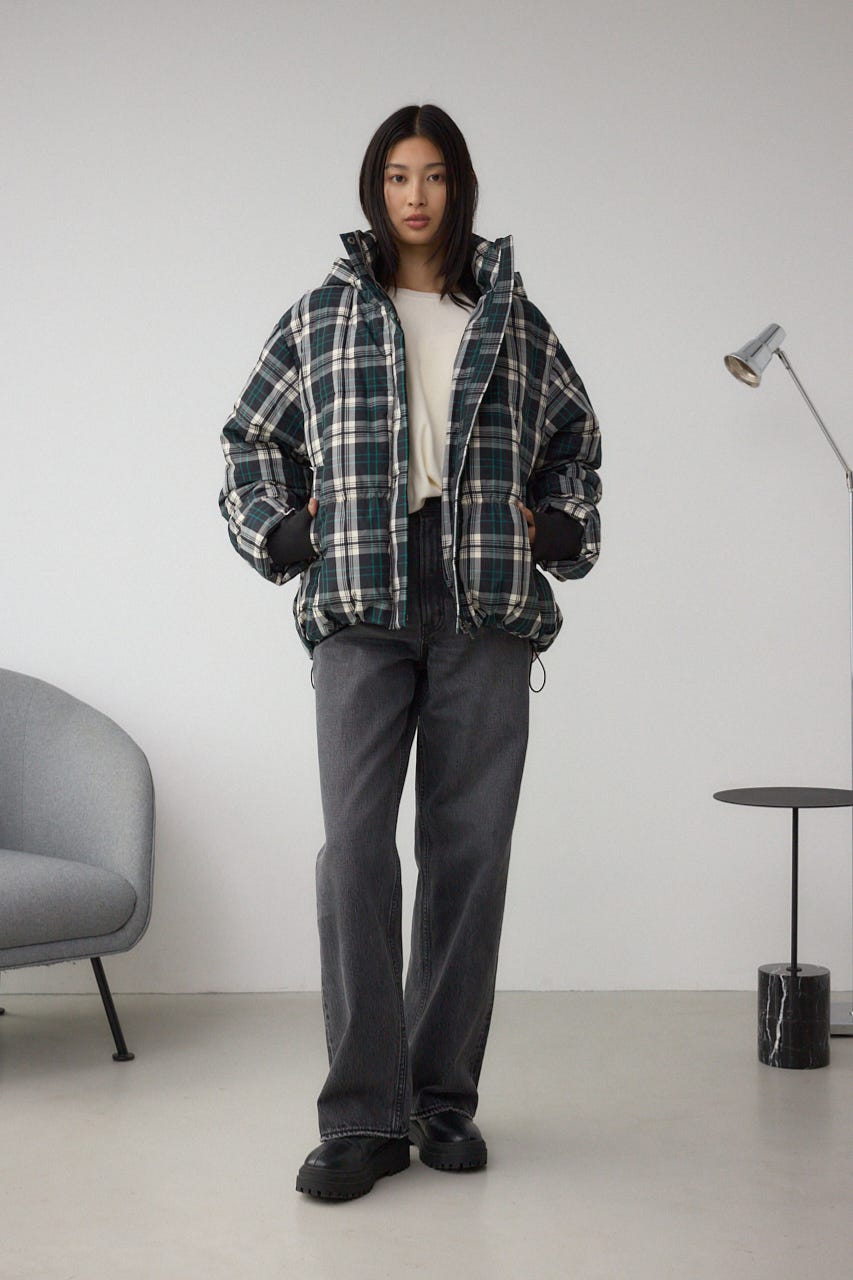 B-HEAT フード付き中綿チェックジャケット 柄BLK S