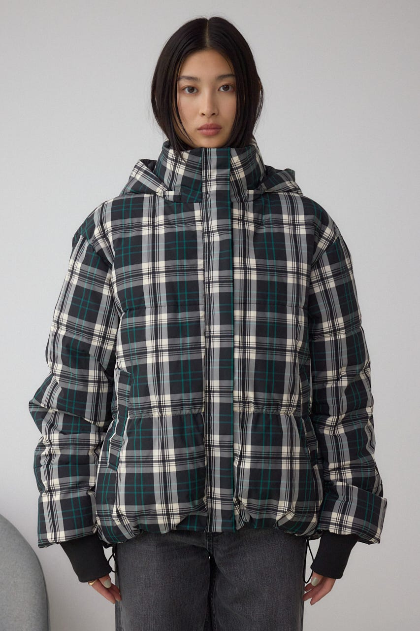 B-HEAT フード付き中綿チェックジャケット 柄BLK S