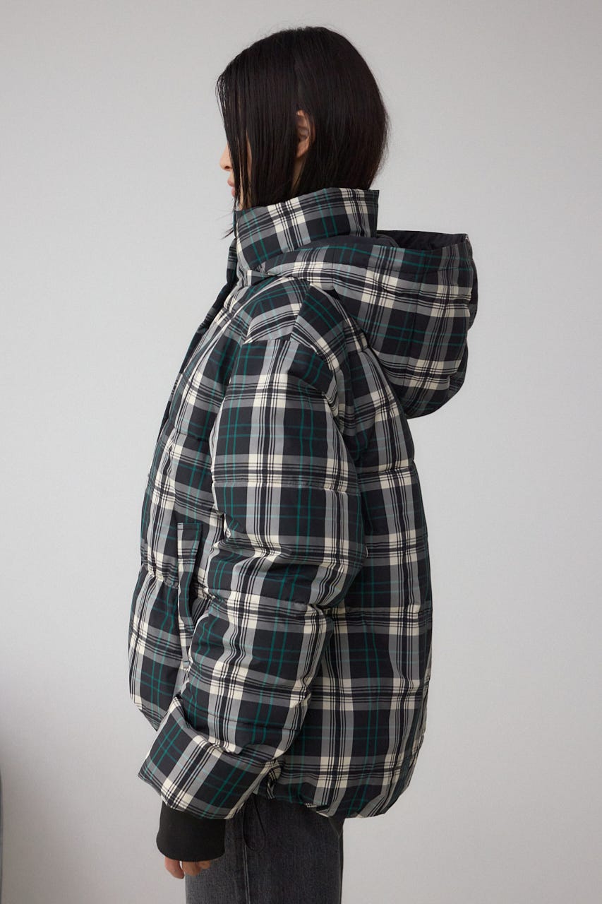 B-HEAT フード付き中綿チェックジャケット 柄BLK S