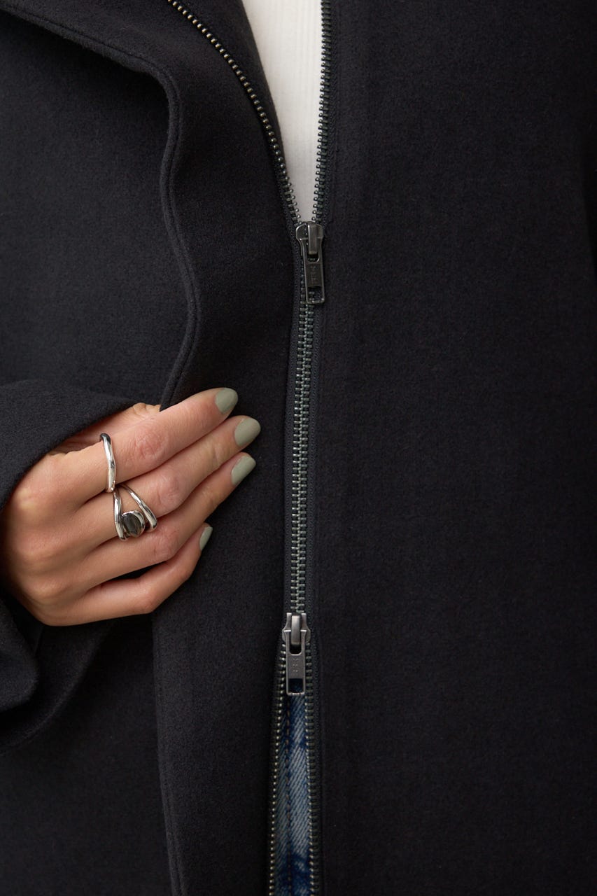 B-HEAT スタンドカラージップロングコート BLK M