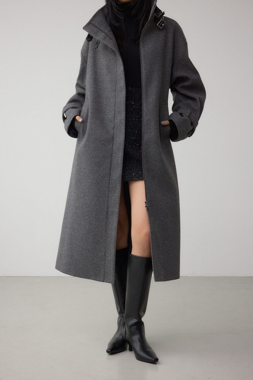 B-HEAT スタンドカラージップロングコート T.GRY M
