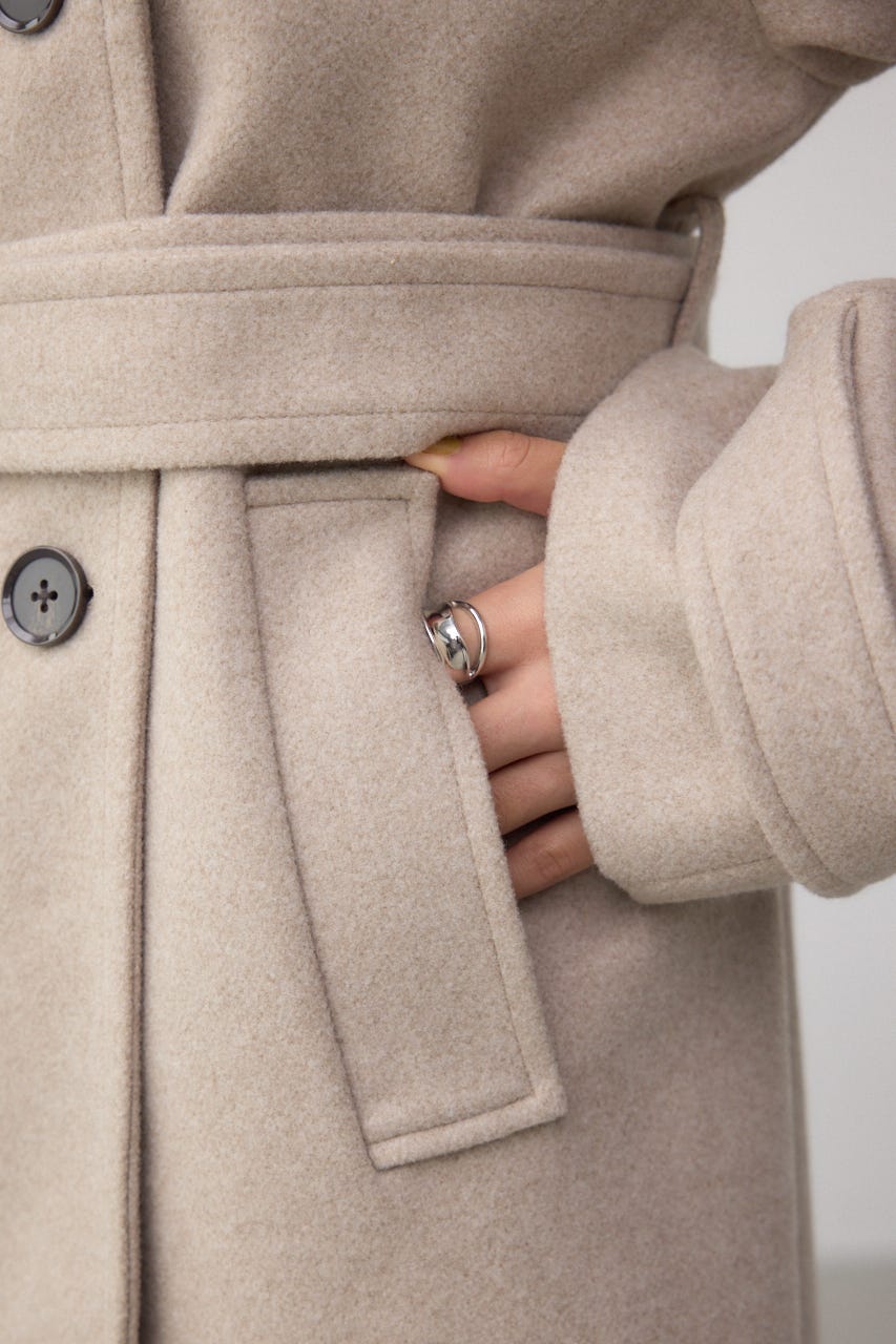 B-HEATスタンドカラーミドルコート BEG M