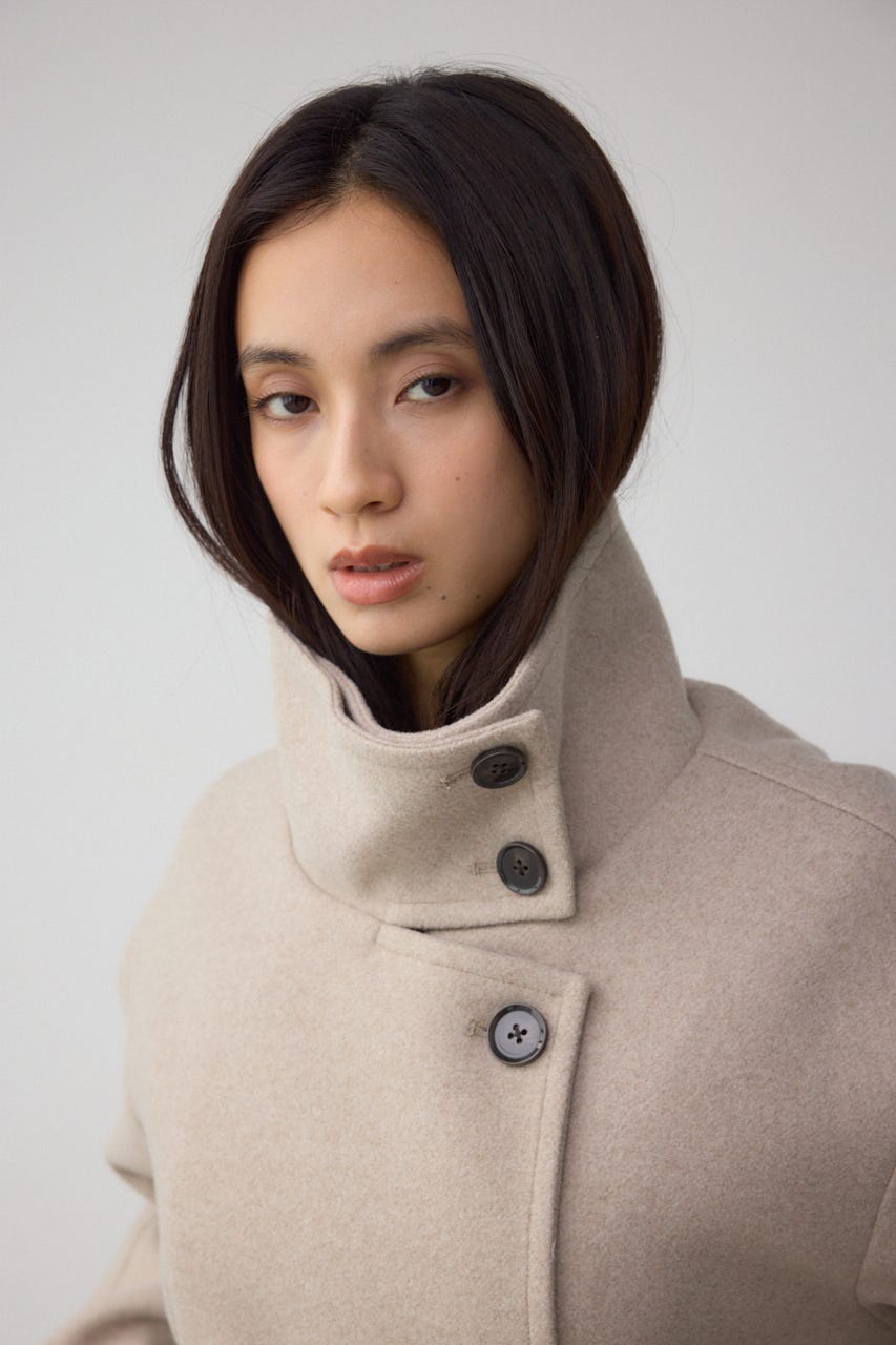 B-HEATスタンドカラーミドルコート BEG M