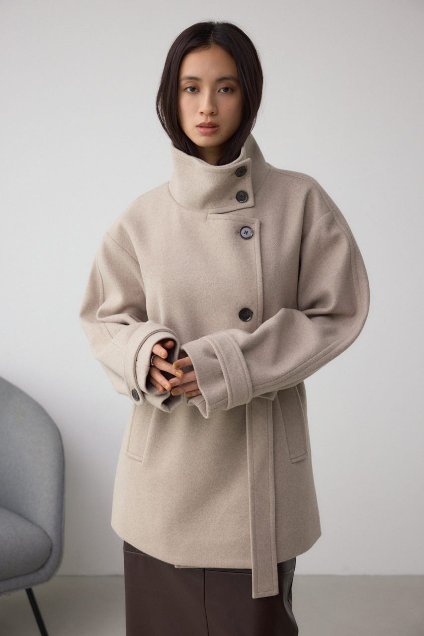 B-HEATスタンドカラーミドルコート BEG M