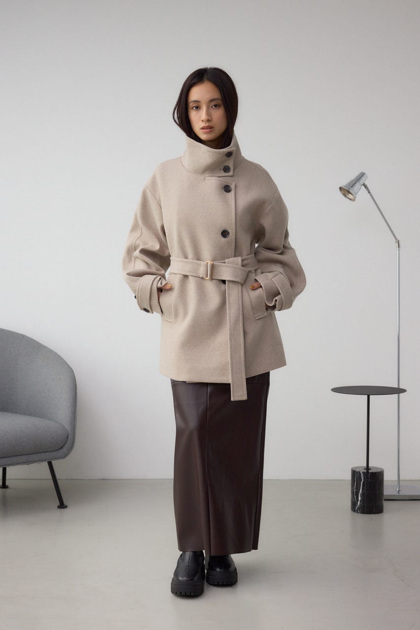 B-HEATスタンドカラーミドルコート BEG M