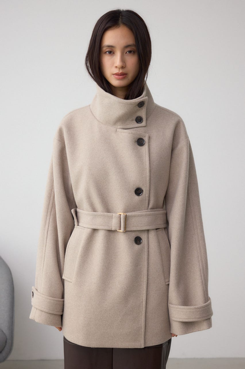 B-HEATスタンドカラーミドルコート BEG M