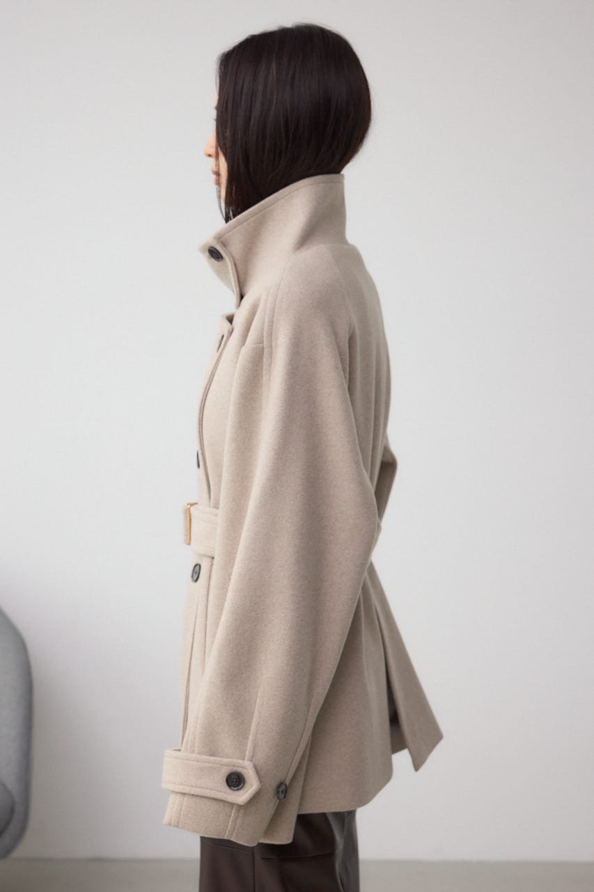 B-HEATスタンドカラーミドルコート BEG M