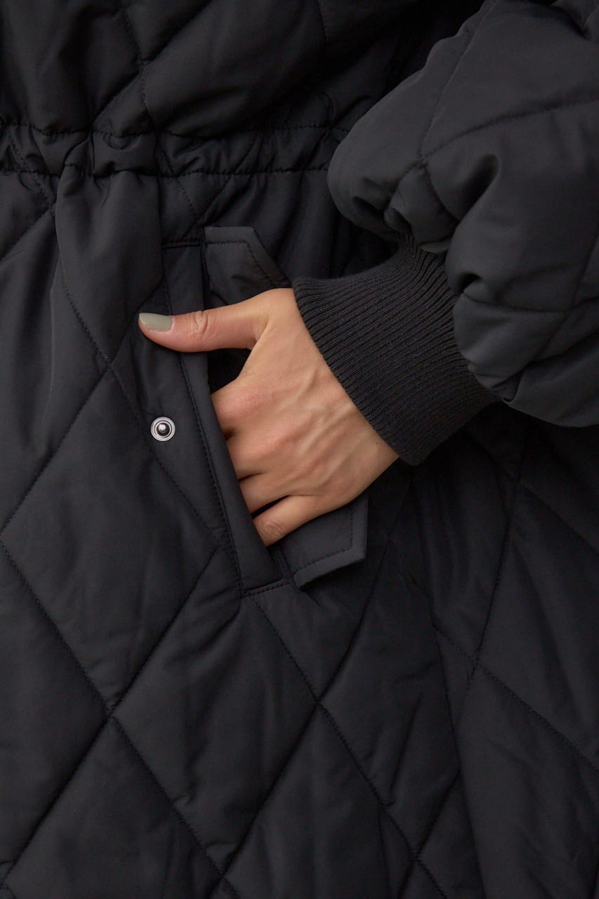 キルティング中綿ミドルコート BLK S