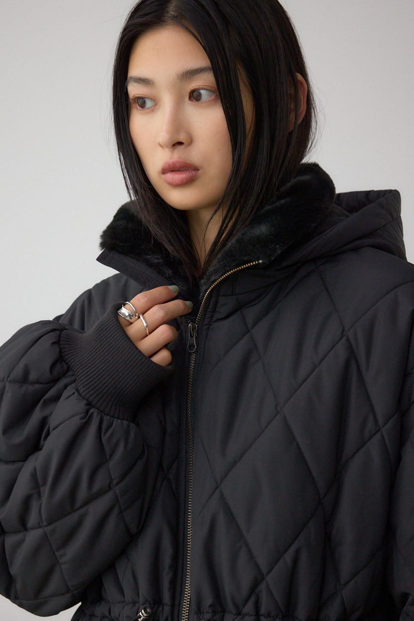 キルティング中綿ミドルコート BLK S