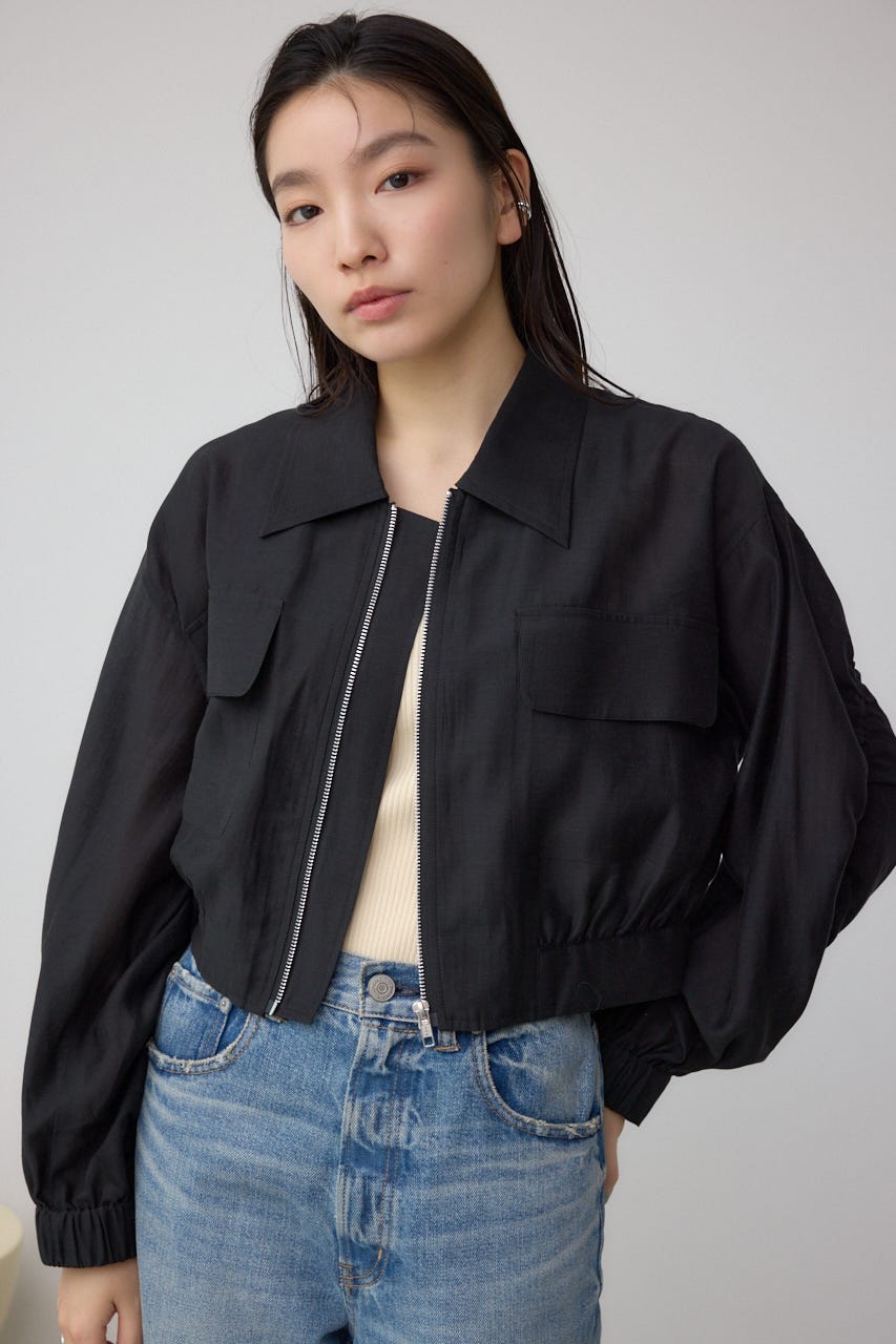 袖ギャザーショートブルゾン BLK FREE