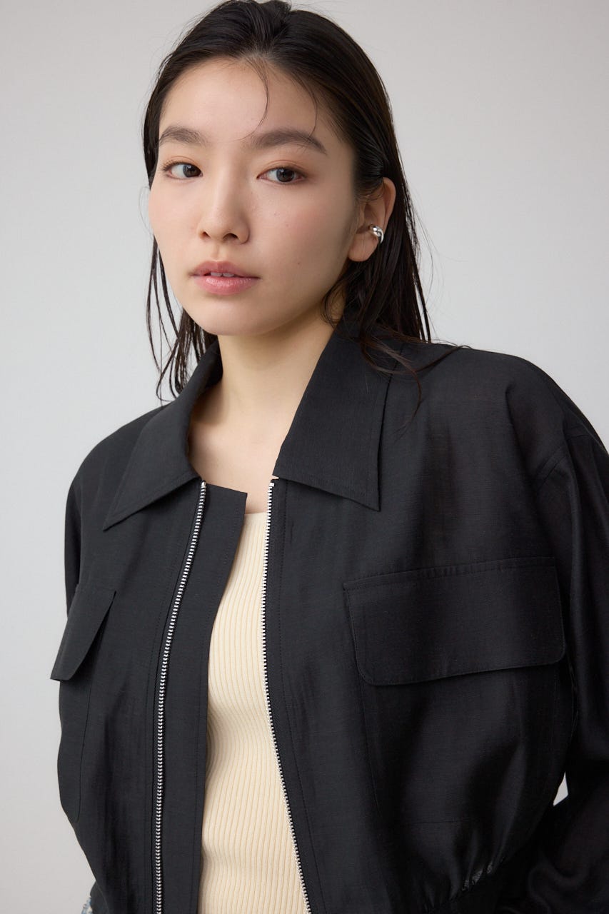 袖ギャザーショートブルゾン BLK FREE