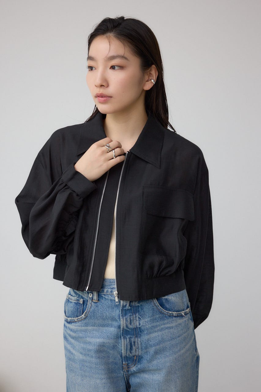 袖ギャザーショートブルゾン BLK FREE