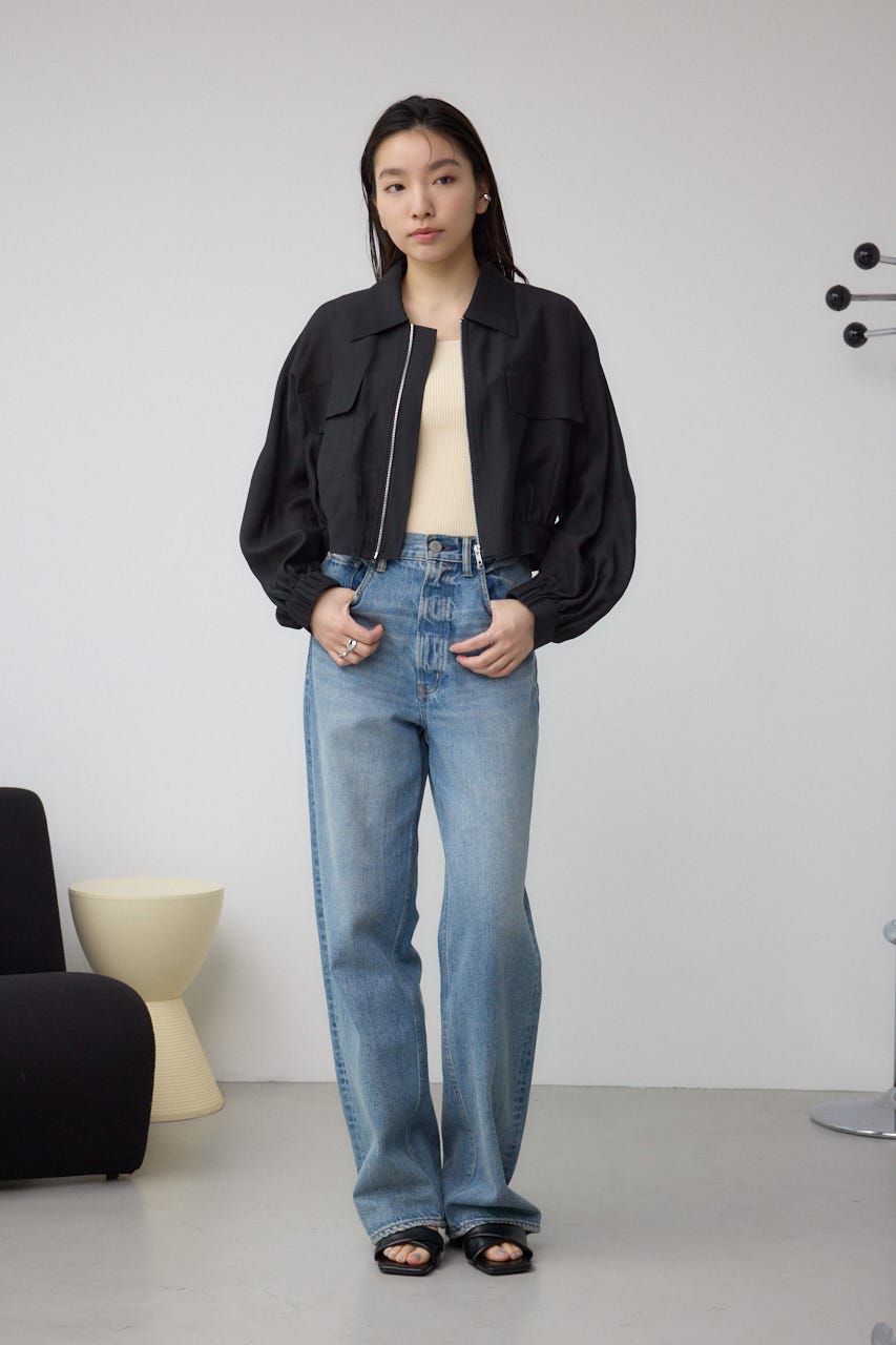 袖ギャザーショートブルゾン BLK FREE