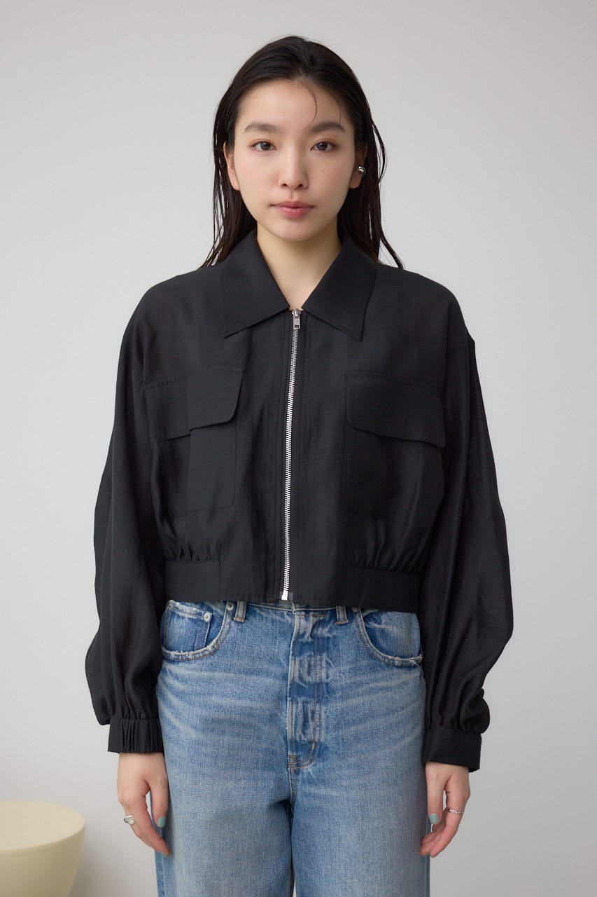 袖ギャザーショートブルゾン BLK FREE