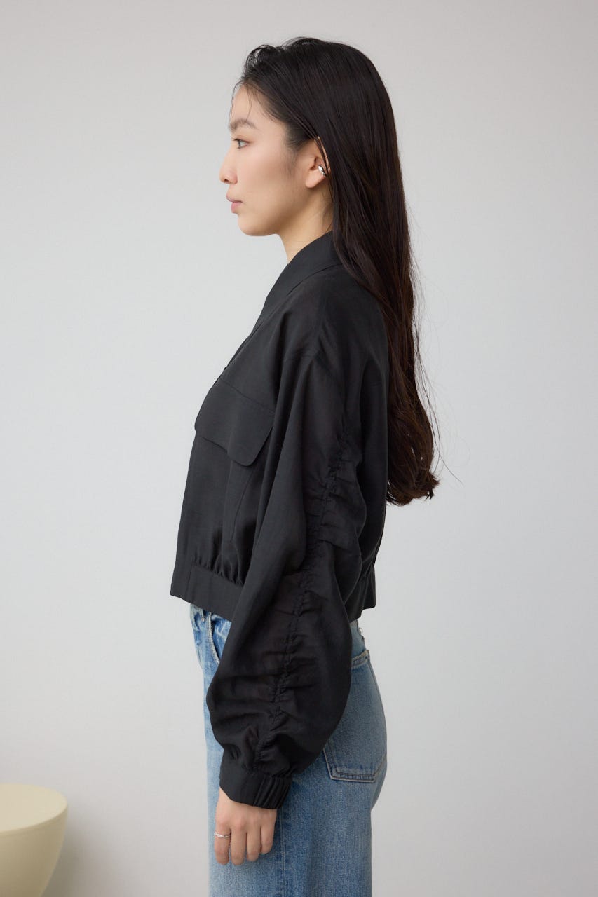 袖ギャザーショートブルゾン BLK FREE