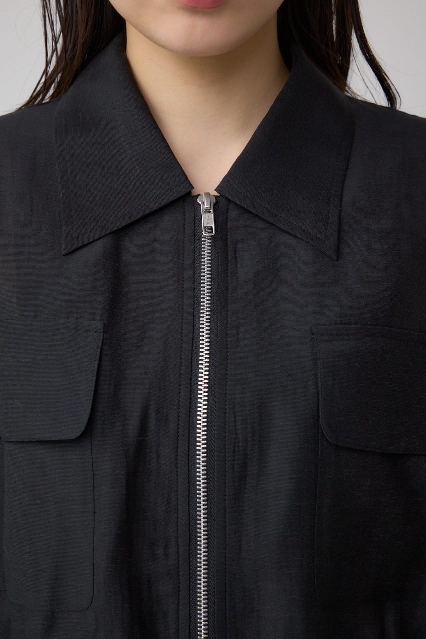 袖ギャザーショートブルゾン BLK FREE