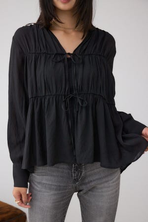 フロントリボン長袖シャツカーディガン