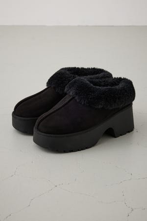 厚底ムートンヒールデザインスリッポン