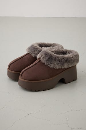 厚底ムートンヒールデザインスリッポン