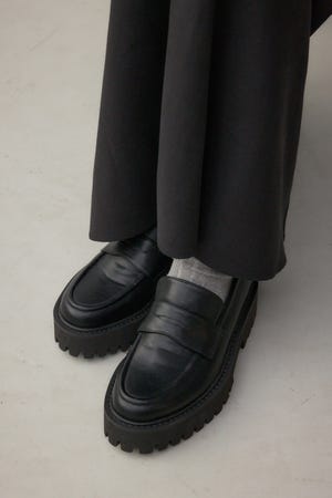 moussy ブラックレザー 厚底ローファー MOUSSY | PLATFORM ローファー (ローファー・オックスフォード